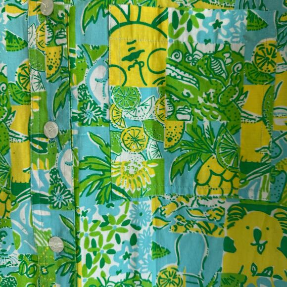 Lilly Pulitzer Vintage Green & Yellow Floral Button Shirt Dress Small Hong Kong - Picture 2 of 7